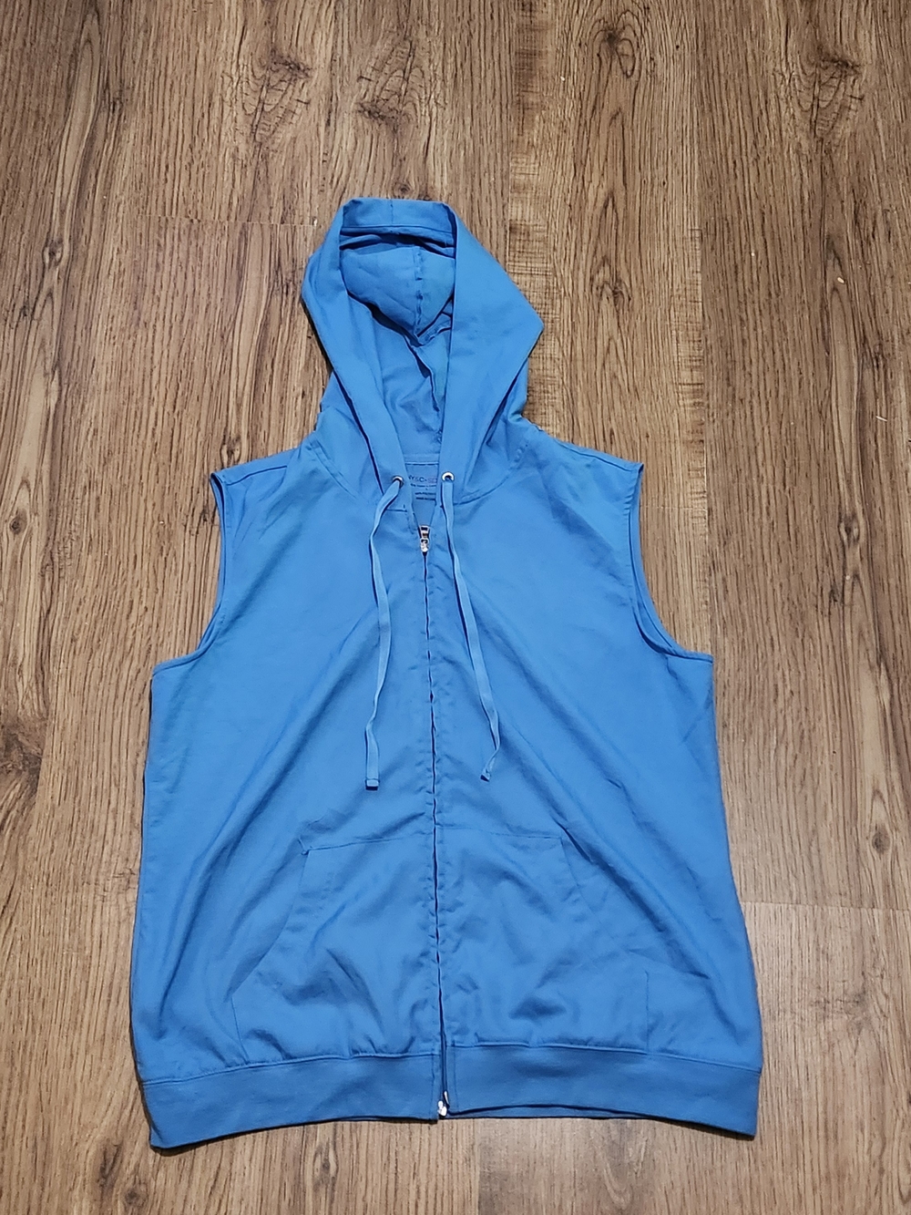 New York & Company Light Blue Sleeveless Zip Hoodie